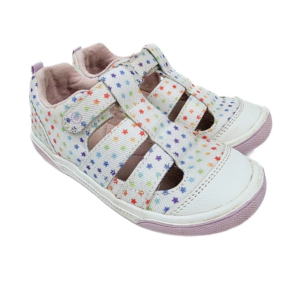 Stride Rite Hadley 2.0 Girls 8.5M Rainbow Star Sandal Sneakers White Hook Loop